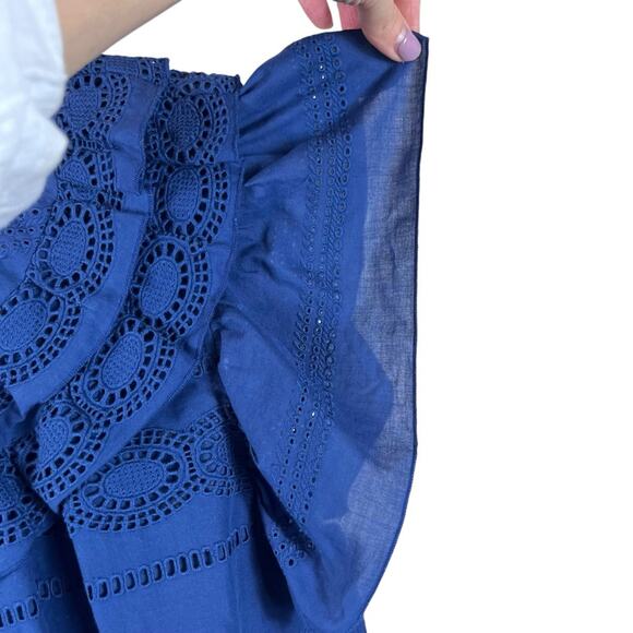 Willa Story Elizabeth Eyelet Ruffle Top Cottage Coastal Grandma Boho Blue Medium - Picture 4 of 9
